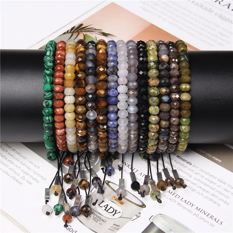 Регулируемые мини-браслеты из граненых камней и бусин, браслеты из натурального камня лабрадорита, энергетические браслеты для мужчин и женщин, подарки для лучших друзей