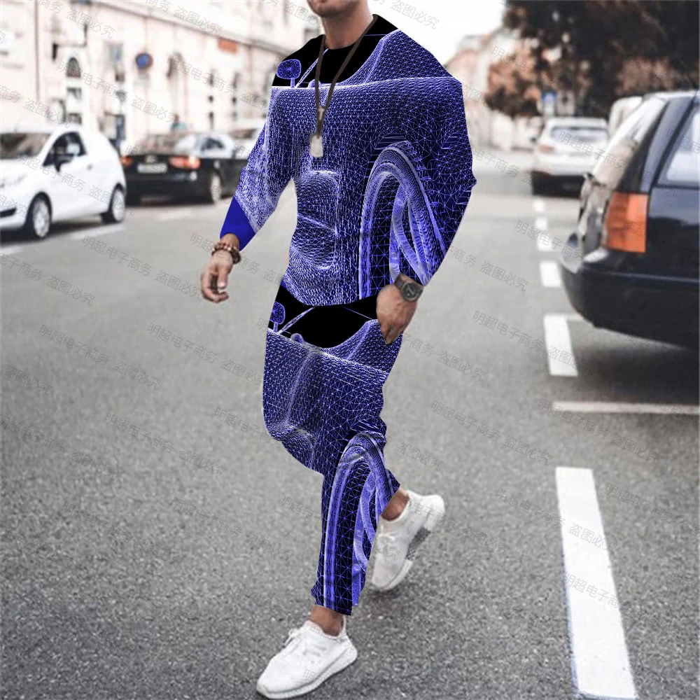 

Summer Colorful Sports Car Printing 3D Printing Men's Shirt Fashion Long-Sleeved Street Fashion Casual Men's Top + Trousers Suit