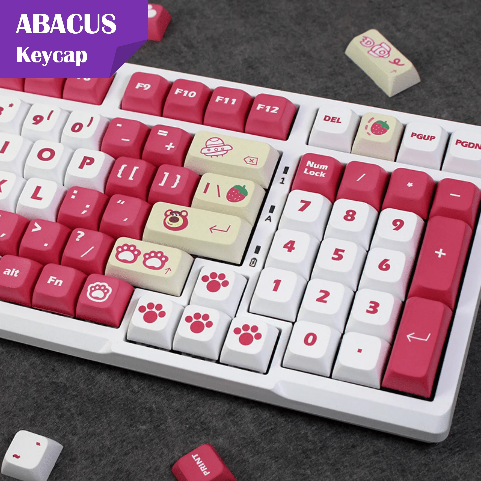

ABACUS XDA Keycaps PBT 122 Keys Dye-Sublimation Strawberry Bear Keycap Set for DIY Custom Mechanical Gaming Keyboards Keycaps