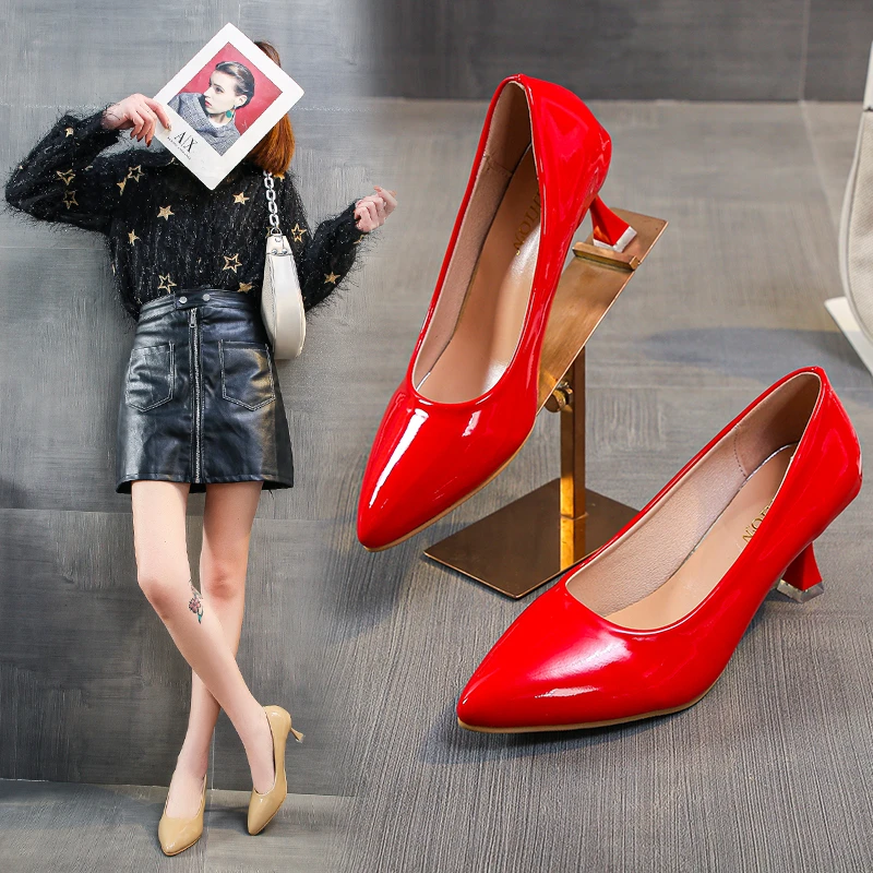 

2022 New Shoes Ladies Pumps Medium Heel Nude Sexy High Heels Weeding Shoes Women Office Work White Pumps Party Shoes