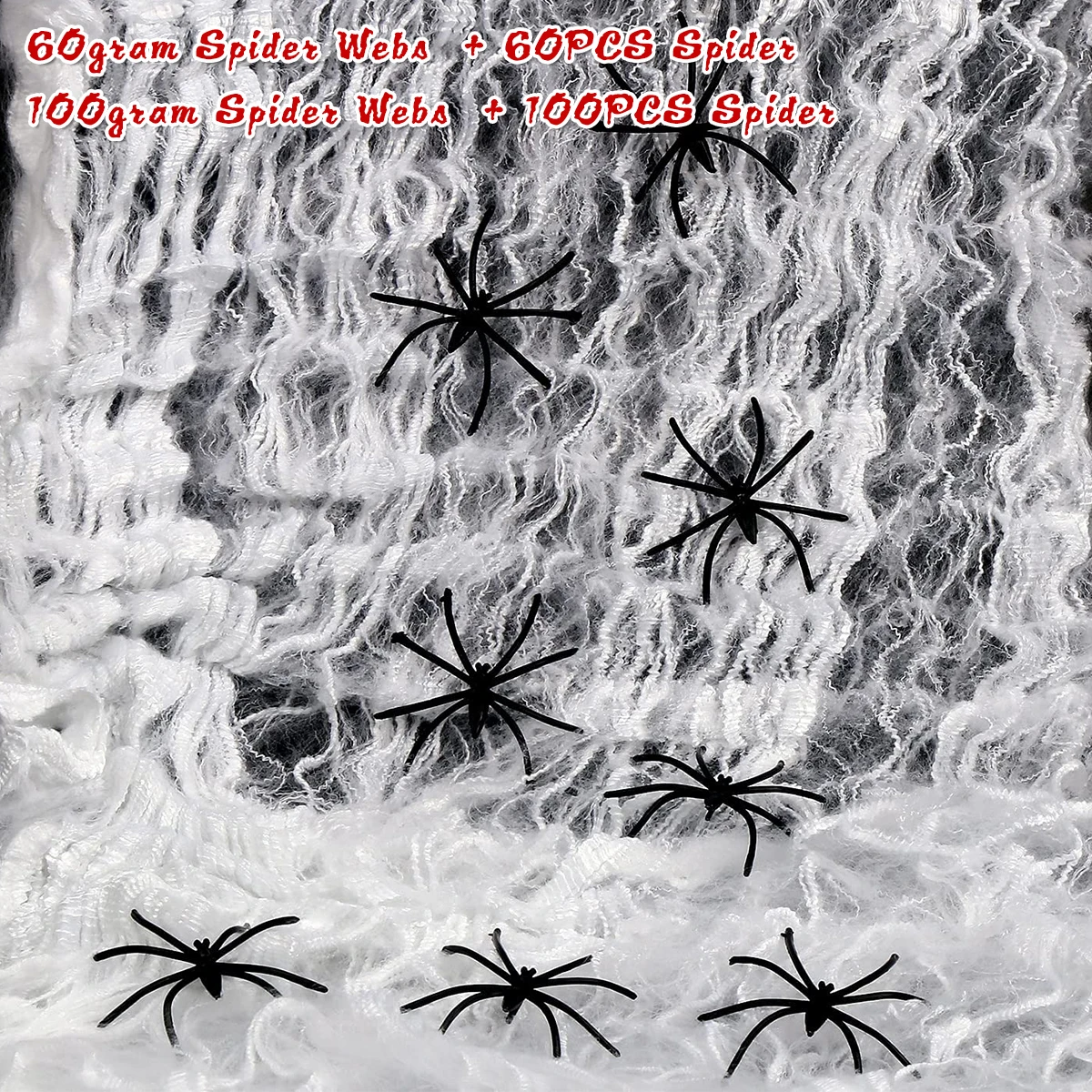 

L Spider Web with Fake Spiders 60/100g Stretchable Artificial Halloween Cobweb Reusable Halloween Decoration for Halloween