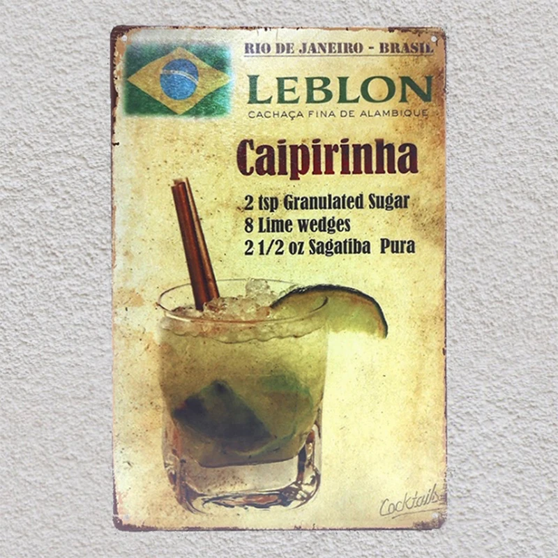 

Leblon Bar Drink Cocktail Caipirinha Brazil Rio Tin Plate Sign Wall Plaques Man Cave Decoration Dropshipping Poster Metal