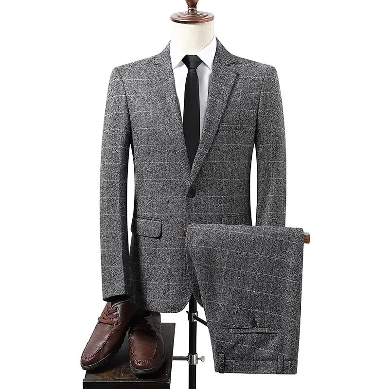 

Boutique (suit + Trousers) Fashion Business Plaid British Korean Version Gentleman Casual Wedding Suit Gentleman Formal 2-piece