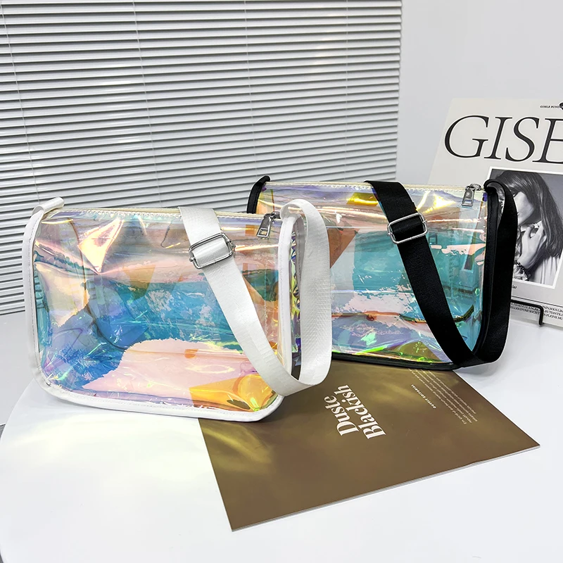 Summer Transparent Laser Crossbody Bag for Women 2022 New Design PVC Jelly Candy Colors Messenger Bag Clear Beach Shoulder Bag