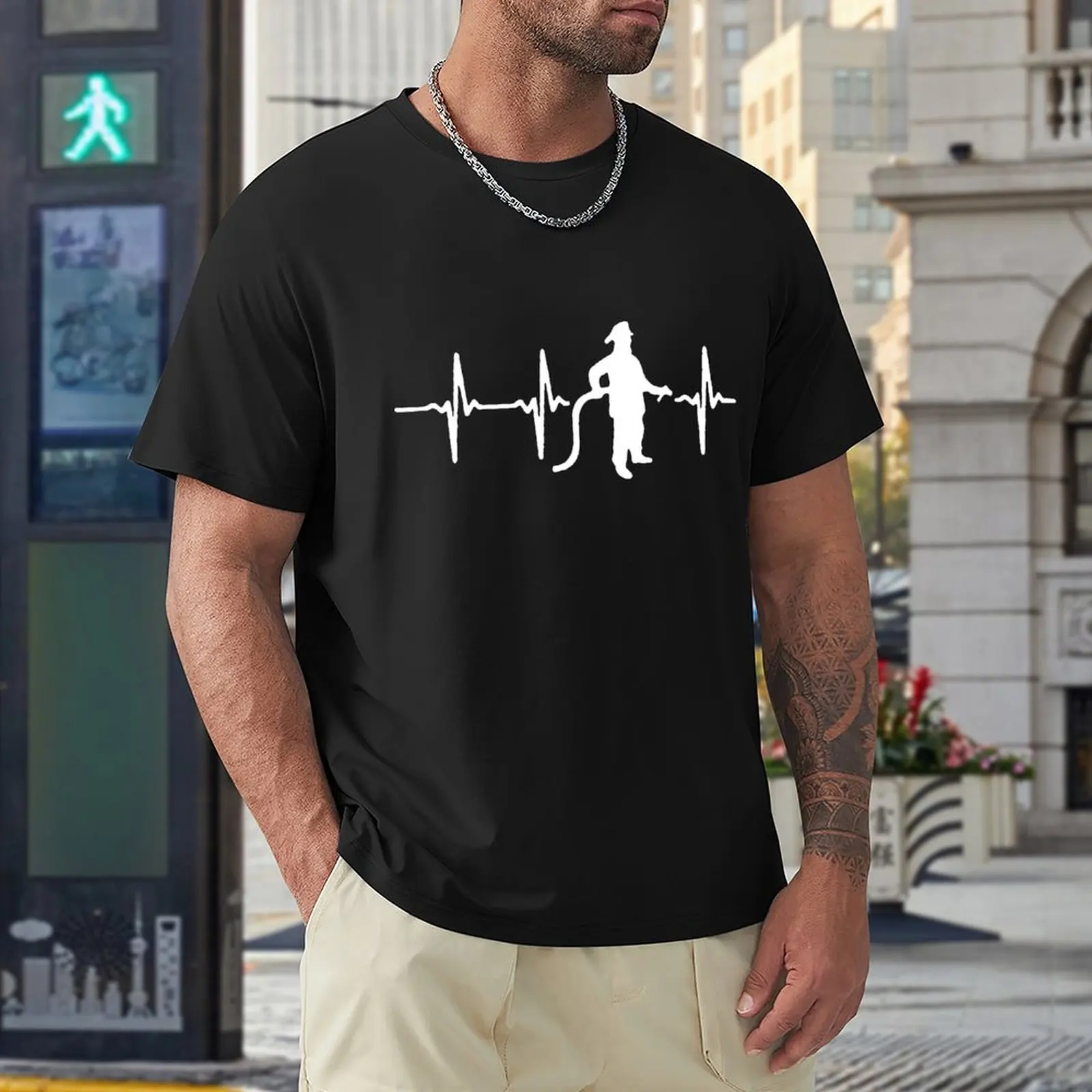 

Firefighter Heartbeat Line T Shirts Men Shirt Fashion Clothes Graphics Sweatshirt 100% Cotton TShirts Tee Top