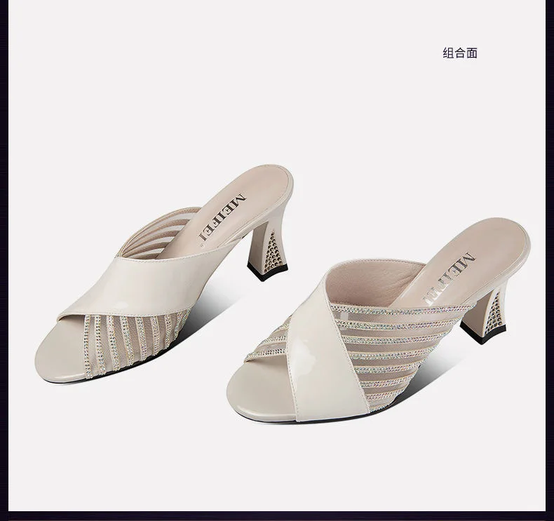 

Стразы, сетчатые женские сандалии с открытым носком 2022, Летние сланцы, пикантные Нескользящие, полосатые, на расширяющемся книзу каблуке, в ...