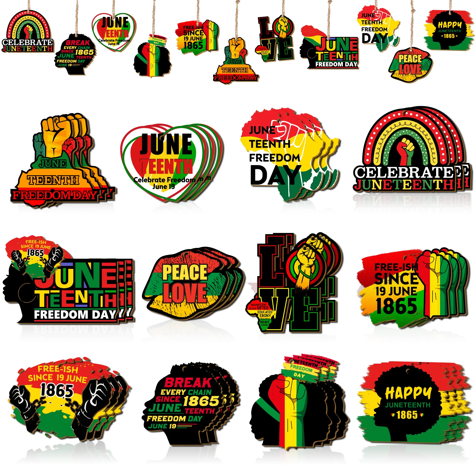 

36 Pcs Juneteenth Hanging Wooden Ornaments 1865 Freedom Day Party Wood Slices Decoration for Classroom Patriotic History Tags wi