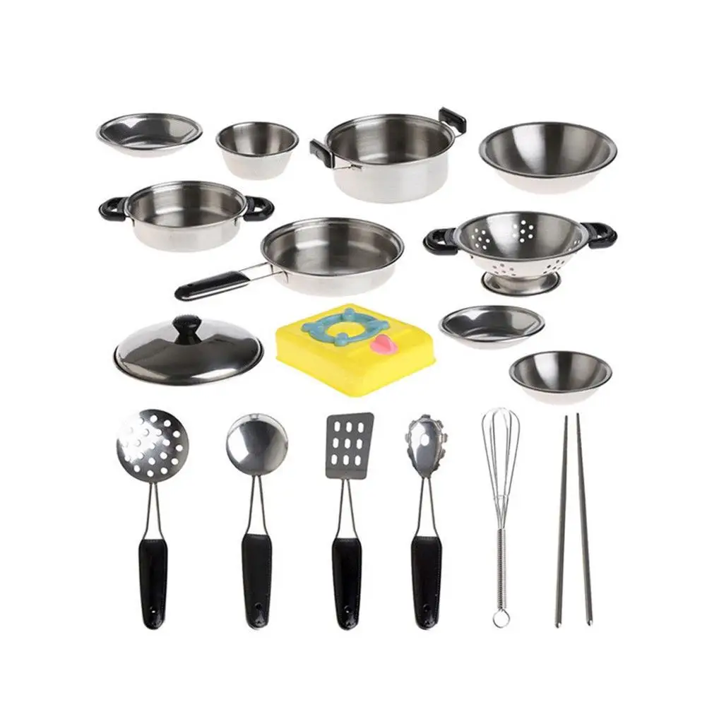 

20pcs Stainless Steel Children Funny Kitchen Toys Kids Cooking Tableware Set Pretend Role Play Toys For Boys Girls Gifts