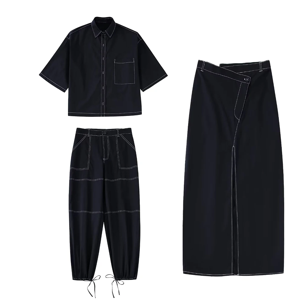 

Женская рубашка-тройка с коротким рукавом и карманами, в стиле ретро