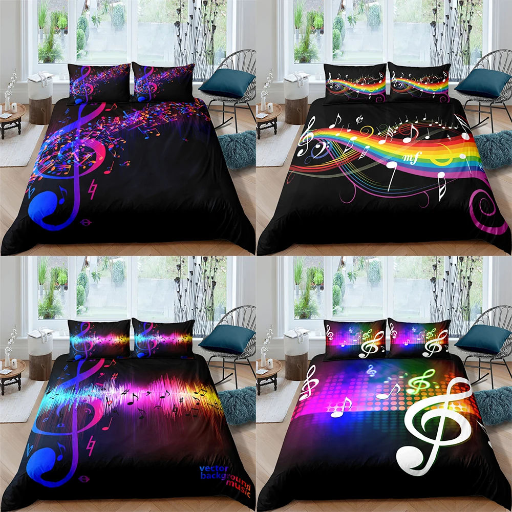 3D Digital Duvet Cover Rainbow Music Notes Printed Bedding Set Colorful Comforter Cover Kids Adult Bedding Set US/EU/AU Size