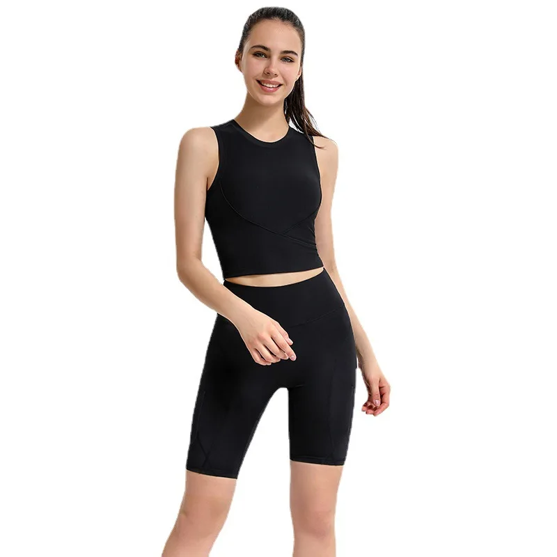 Ladies Yoga Top Summer High Waist Show Navel Cord Chest Pad Fitness Sleeveless Shirt Skinny Seamless Sports Tank Top