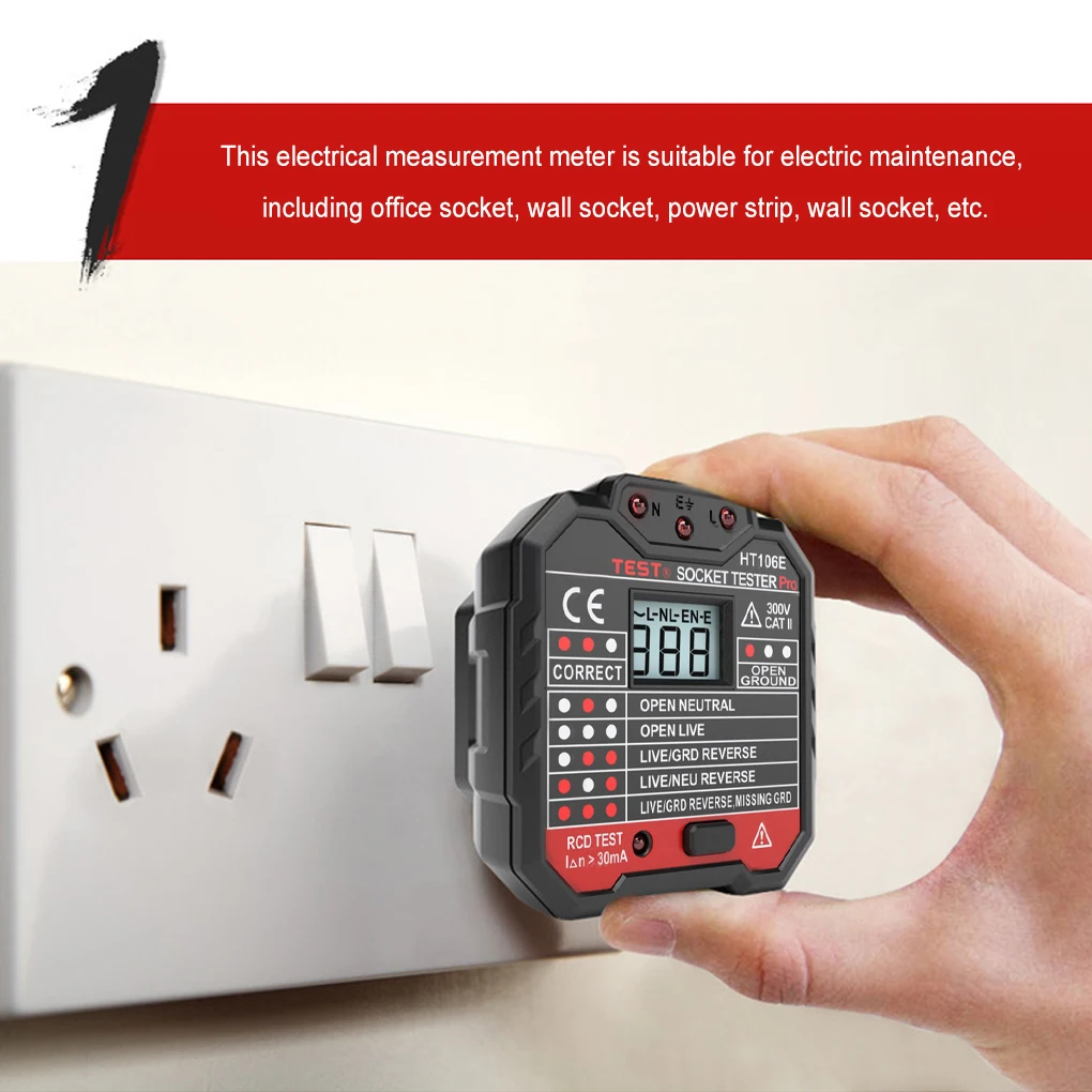Тестер розеток светодиодный цифровой электрический детектор напряжения фазы