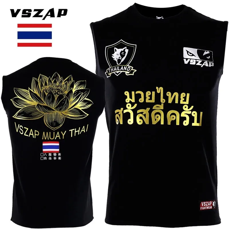 

VSZAP Wolf Boxing Men MMA T Shirt Gym Sleeveless Tee Shirts Multi-use Fighting Martial Arts Fitness Training Muay Thai T Shirt