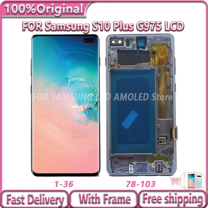 

100% Original Super AMOLED S10+ LCD Display Touch Screen for Samsung Galaxy S10 Plus G975 G975F Panel replacement With defects