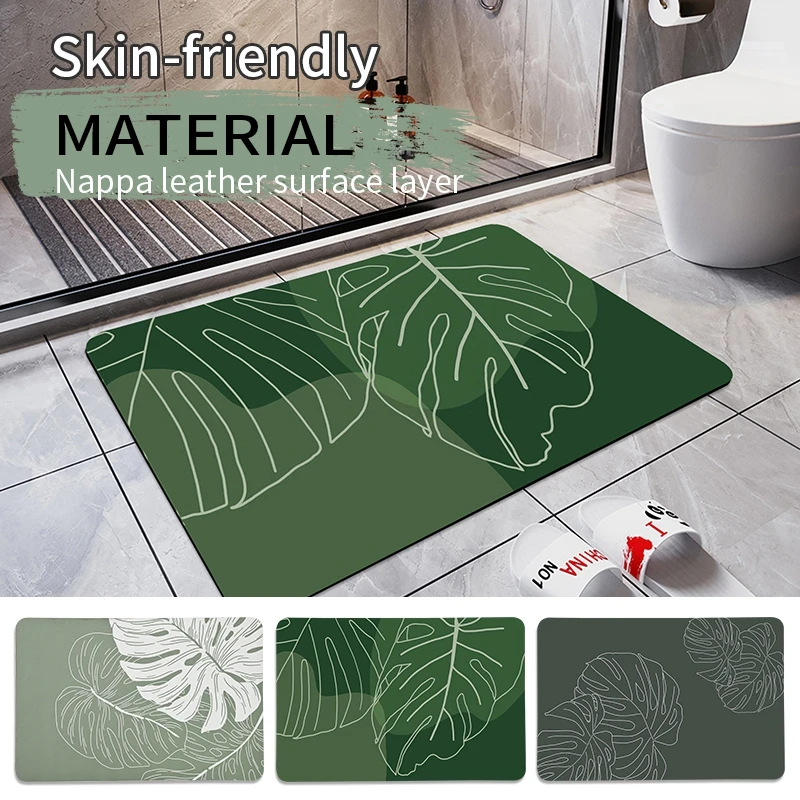 

Non-slip Absorbent Bath Mat Green Leaf Floor Mats Water Absorption Rug Bathroom Rugs Home Decor Entrance Doormat Tapete Banheiro