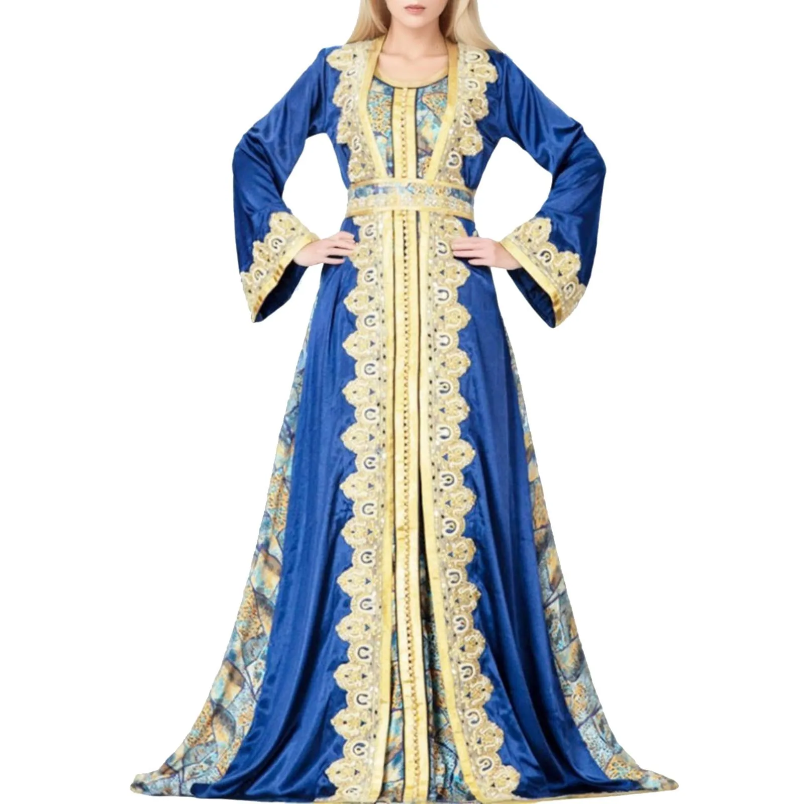 

Short Party Dresses for Juniors New Women's Long Sleeved Skirt Middle Printed Muslim Robe European And American Loose Dress