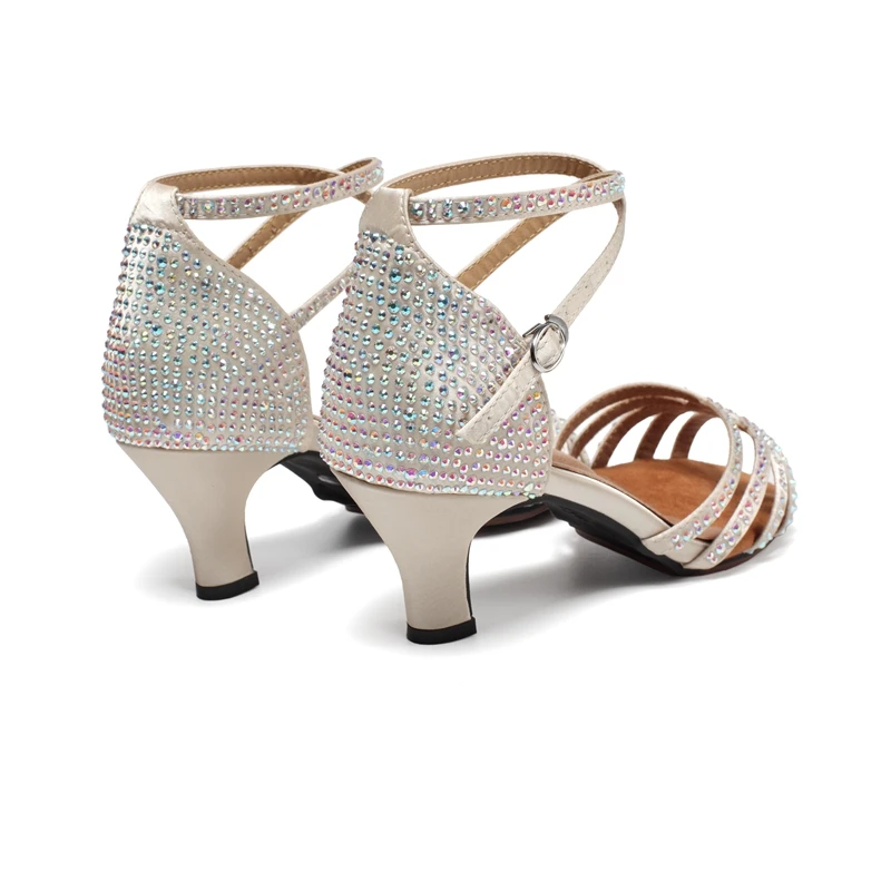 Professional Women Latin dance shoes  Ballroom medium high heel dance shoes drill Soft soled Cha cha rumba tango dance shoes