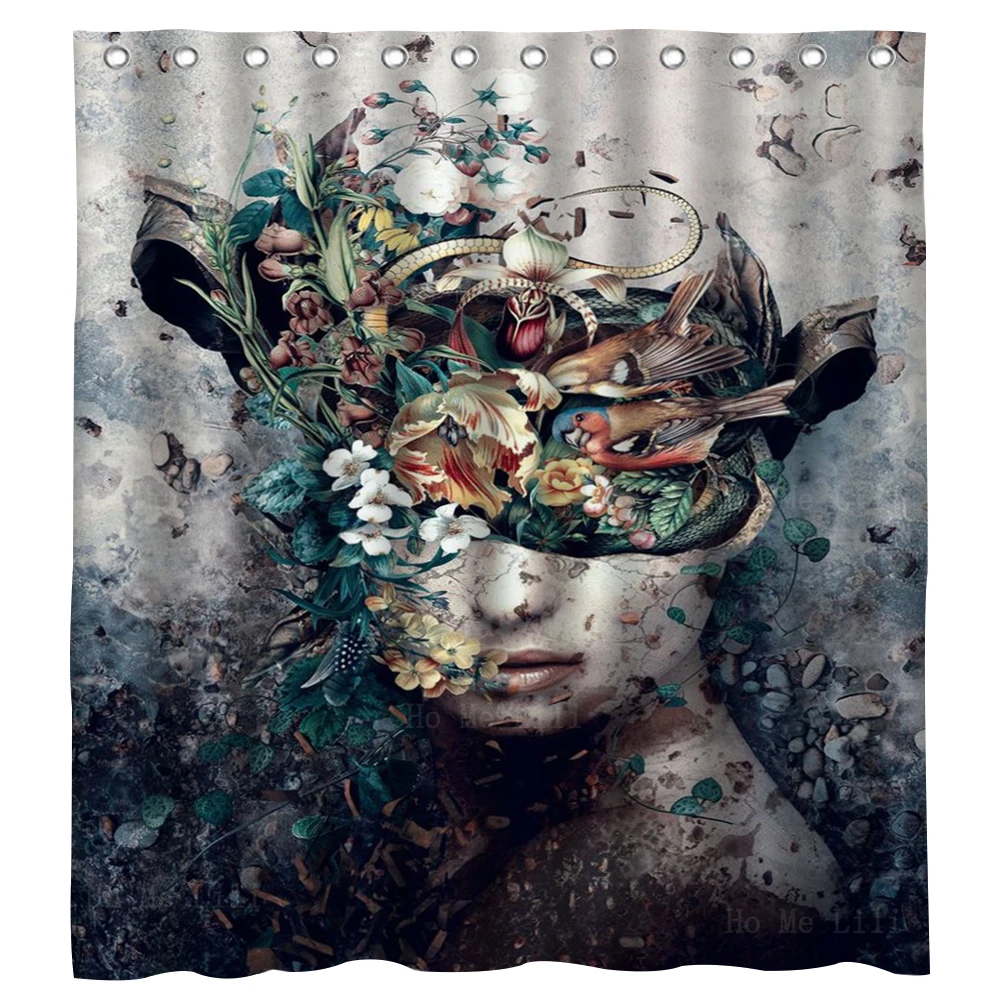 

Dark Skull Floral Gothic Style Fragility Of Being Surrealist Art Mother Portrait Shower Curtain By Ho Me Lili For Bathroom Decor