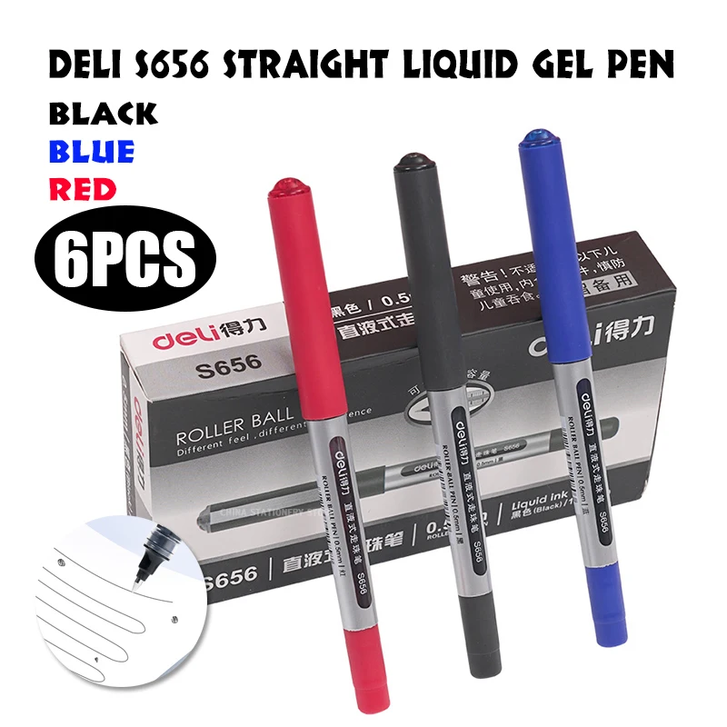 

Deli S656 Neutral Straight Liquid Water-based Signature Pen 0.5mm Student Test Pen Office Pen Plastic 6pcs Office & School Pen