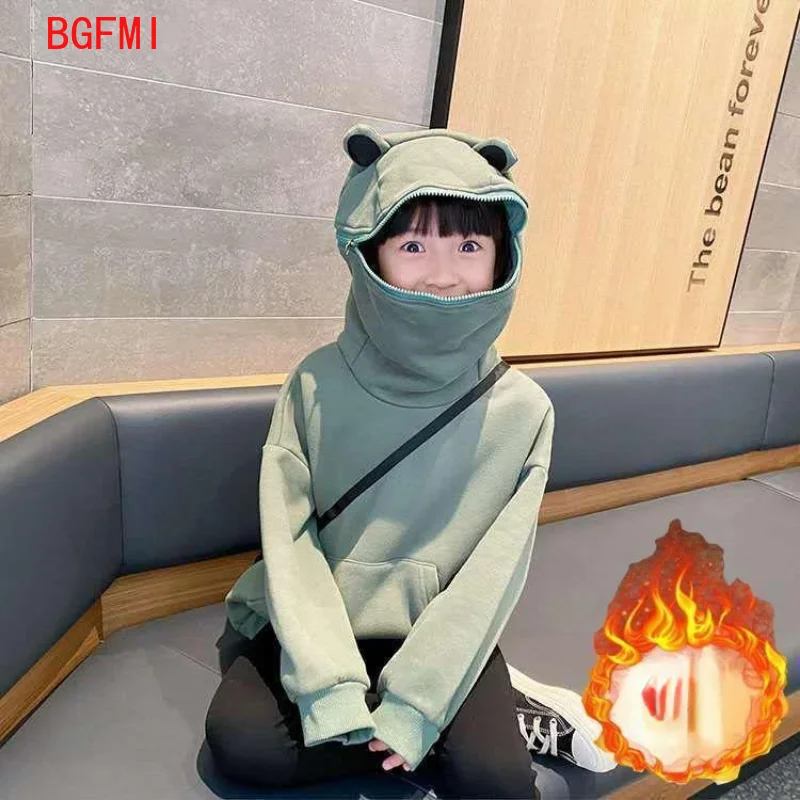 

Teen Fall and winter clothes Thick Boy girl Children's clothing Zipper Hoodie frog Hooded Long sleeve cute Cartoon coat green