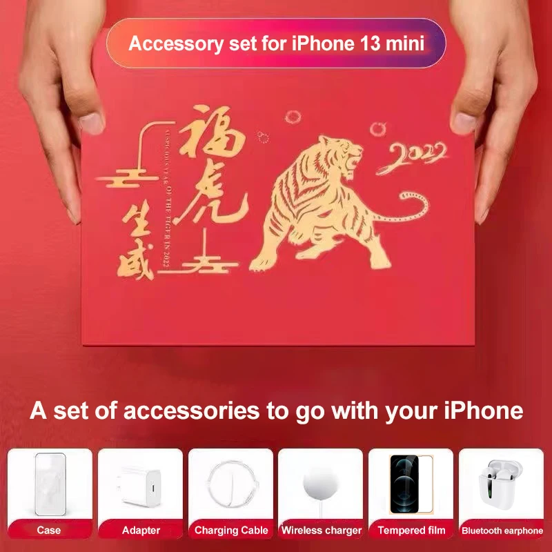 

For iPhone 13 mini Phone Wireless Charger Bluetooth Headphone Tempered Film 20W PD Fast Charger For iPhone Accessories Gift Set