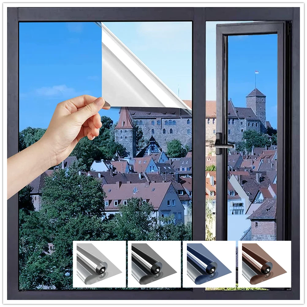 One Way Mirror Window Film Daytime Privacy,Heat Control Sun Blocking Anti UV Reflective Glass Self-adhesive Film for Home Office