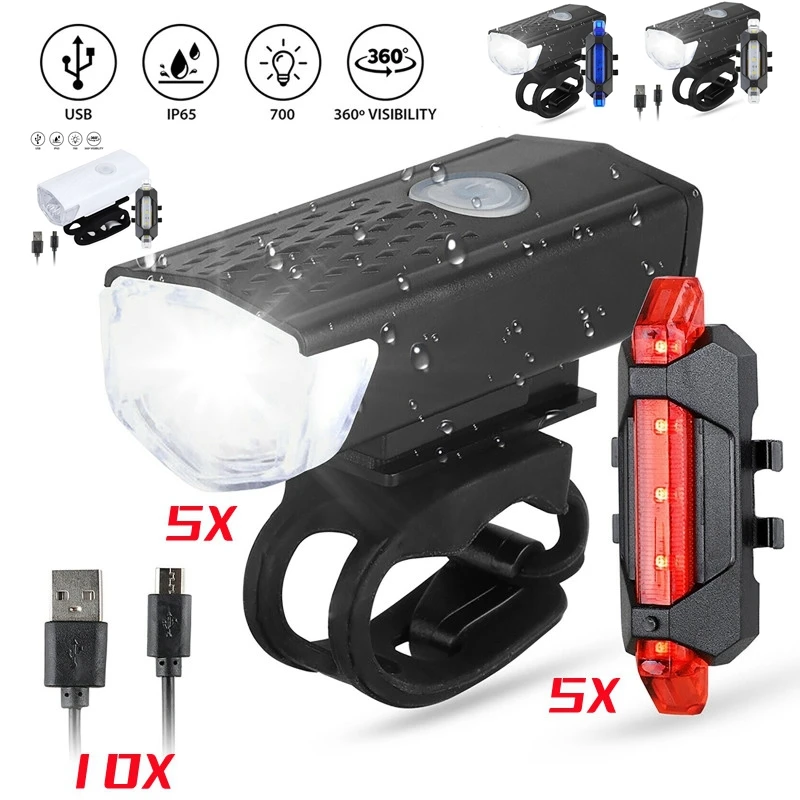 

5x USB MTB Bike Light Rechargeable Bicycle Front Back Rear Taillight Cycling Safety Warn Light Waterproof Bicycle Lamp Flashligh