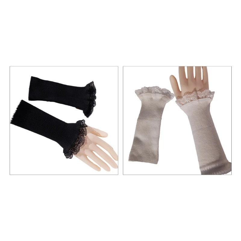 

449B Casual Long Wrist Cover Mitten with Lace Cuffs Typing Glove Women Keep Wrist Warm Touchscreen Cycling Gloves Unisex