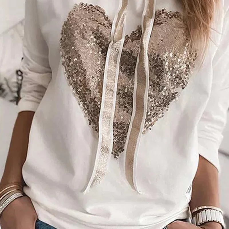 

Punk New Autumn Sequin Sweatshirt Women Korean Streetwear Heart Hoodie Clothes FashionKawaii Mujer Hoodie Leopard Hoody G3013