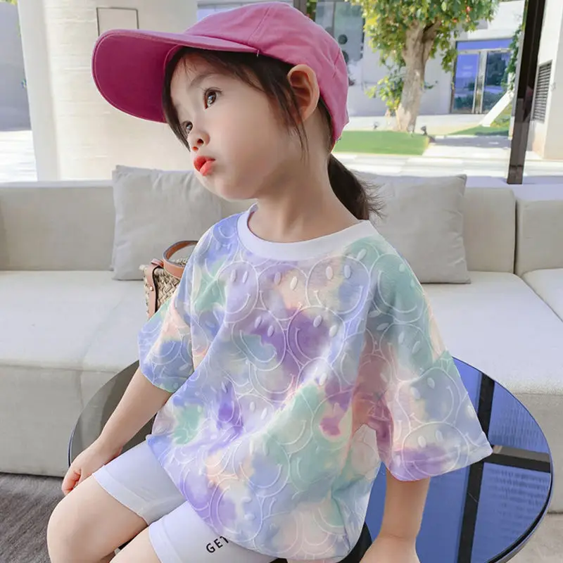 

2022 Summer Kids Girl New Fashion Tie Dye T Shirt Baby Short Sleeve Tops Toddler Tees Children Clothing Casual T-shirts V36
