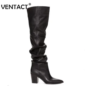 Женские сапоги из натуральной кожи, на высоком каблуке, размеры 36-43