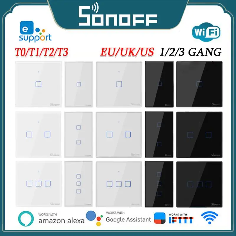 SONOFF T1/T2/T3/T0 TX EU/UK/US 1/2/3 Gang WiFi Smart Wall Touch Switch Smart Home Control Via Ewelink APP/RF433/Voice/Touch