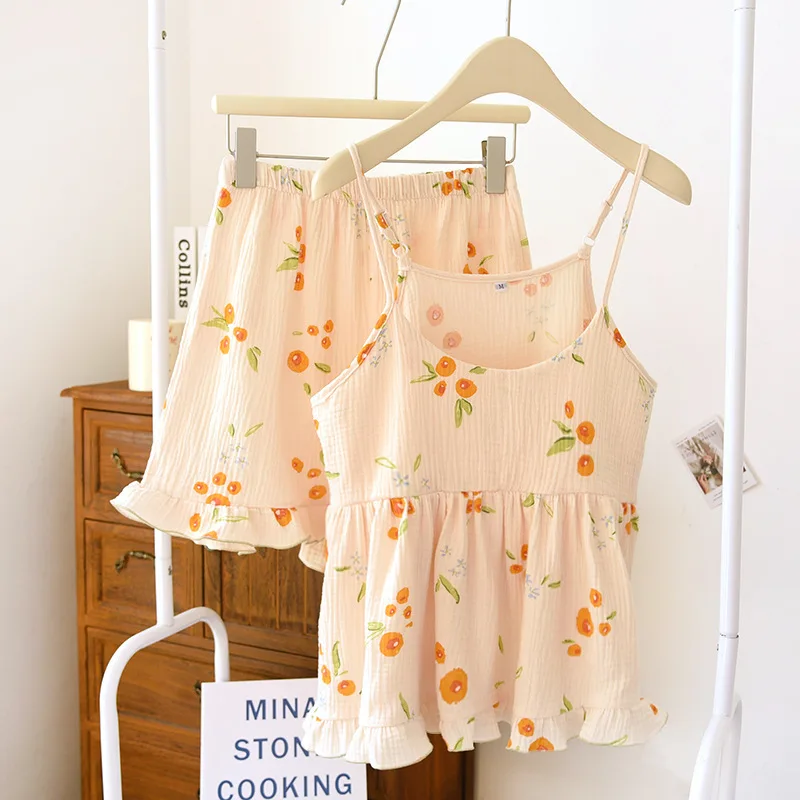 

Милая Хлопковая пижама, топы на бретельках с накладками на груди и шорты, комплект из 2 предметов, женская летняя Свободная Домашняя одежда