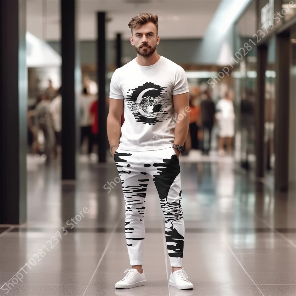 2023 Short Sleeve T-Shirt+Pants Tracksuit Men Two Piece Set Men's Clothing Fashion 3D Printing Casual Streetwear Clothes For Men