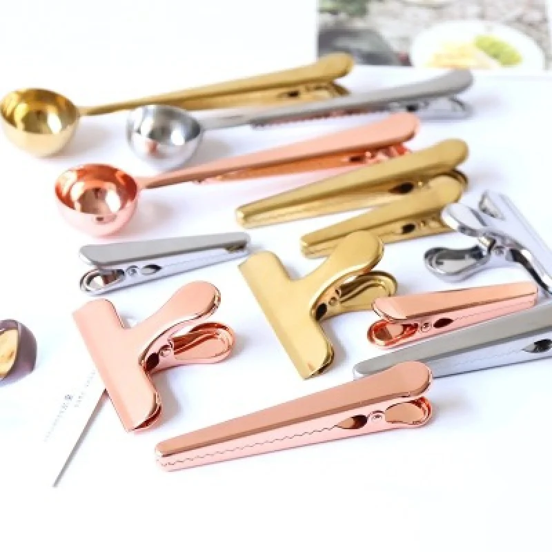 

Nordic Denmark Same Style Copper Plated Stainless Steel Food Clamp Book Holder Sealing Clip Coffee Sealing Clip Milk Powder Tea