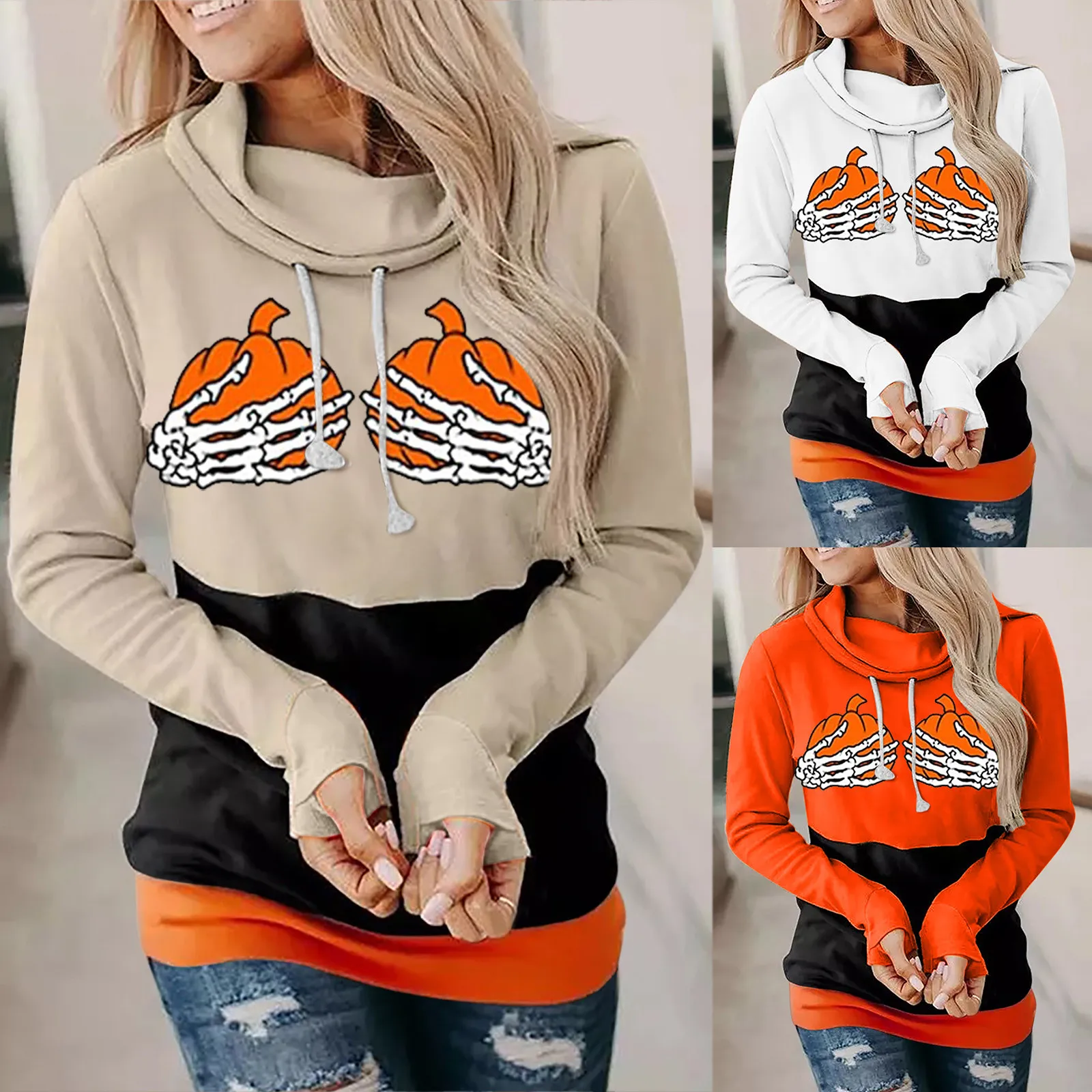 

Большие женские свитшоты, рубашка с принтом для Хэллоуина, Свободный пуловер, топ, блузка, футболка с длинным рукавом, женские зимние толсто...