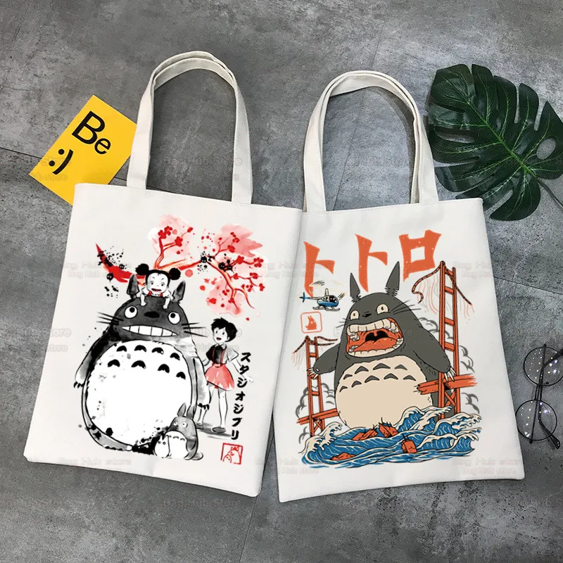 

Totoro Studio Ghibli Tote Bag Unisex Spirited Away Canvas Bags Miyazaki Hayao Shopping Bags KiKi Anime Shoulder Bag Foldable