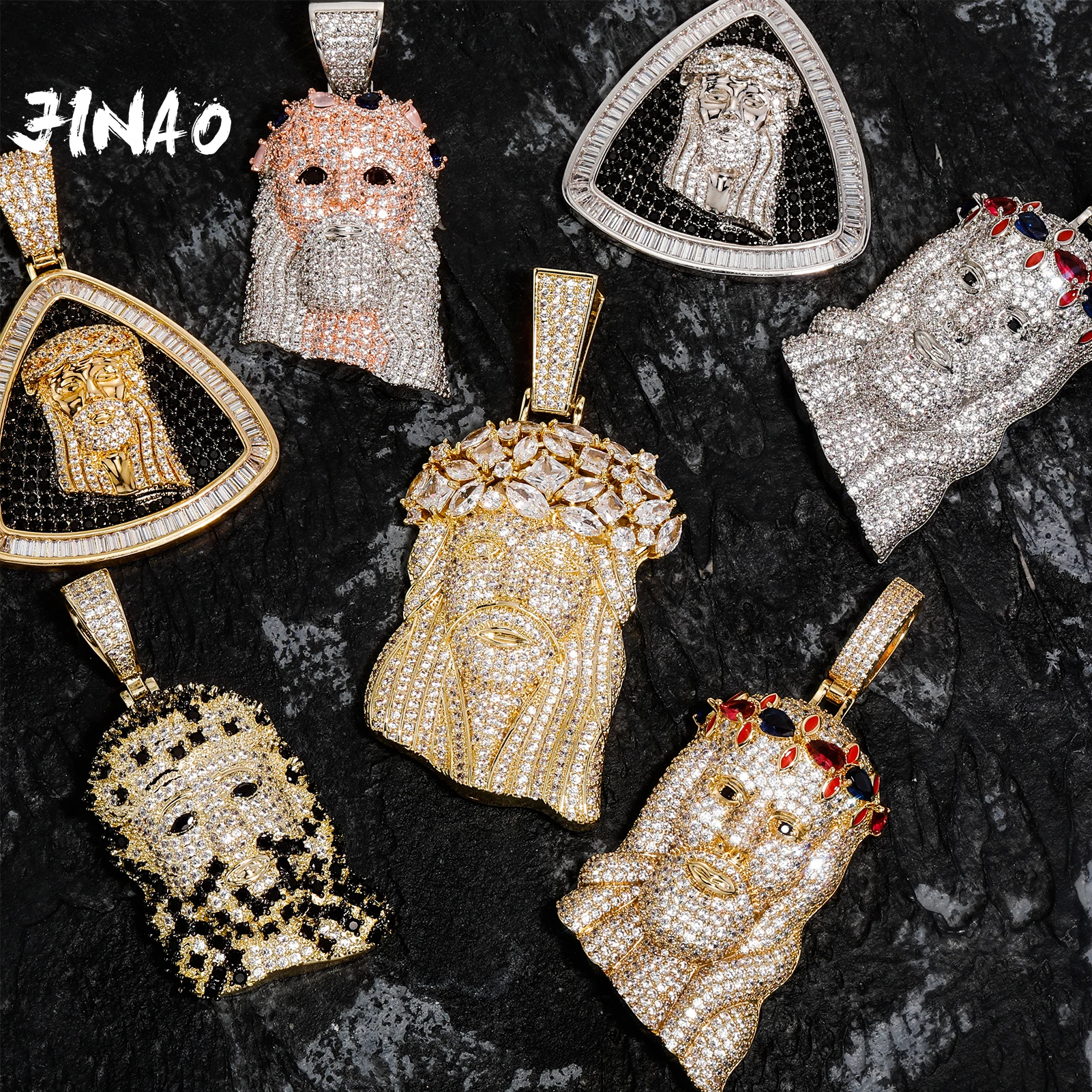 

JINAO High Quality Ice Cravejado AAA+ Cubic Zircon Jesus Head Series Pendant With 4mm Tennis Ball Chain Jewelry