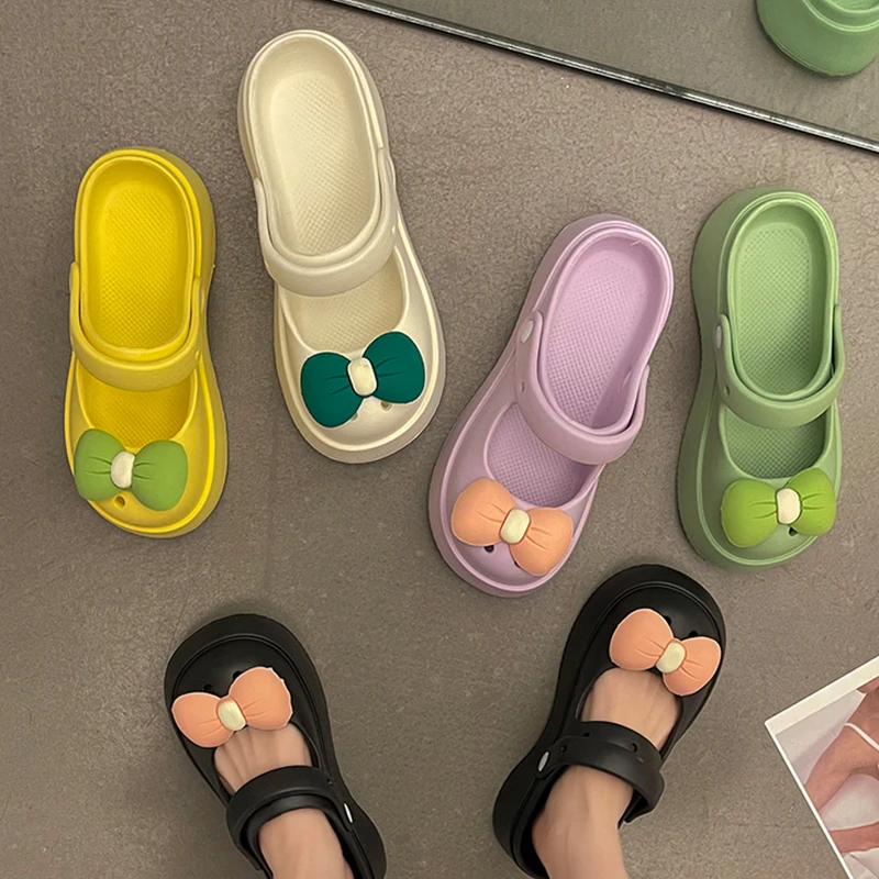 

Сандалии Sanrios женские с бантом, красивые сабо с мультяшным принтом Hello Kitty, Нескользящие, на толстой подошве, для улицы, летняя домашняя одежда