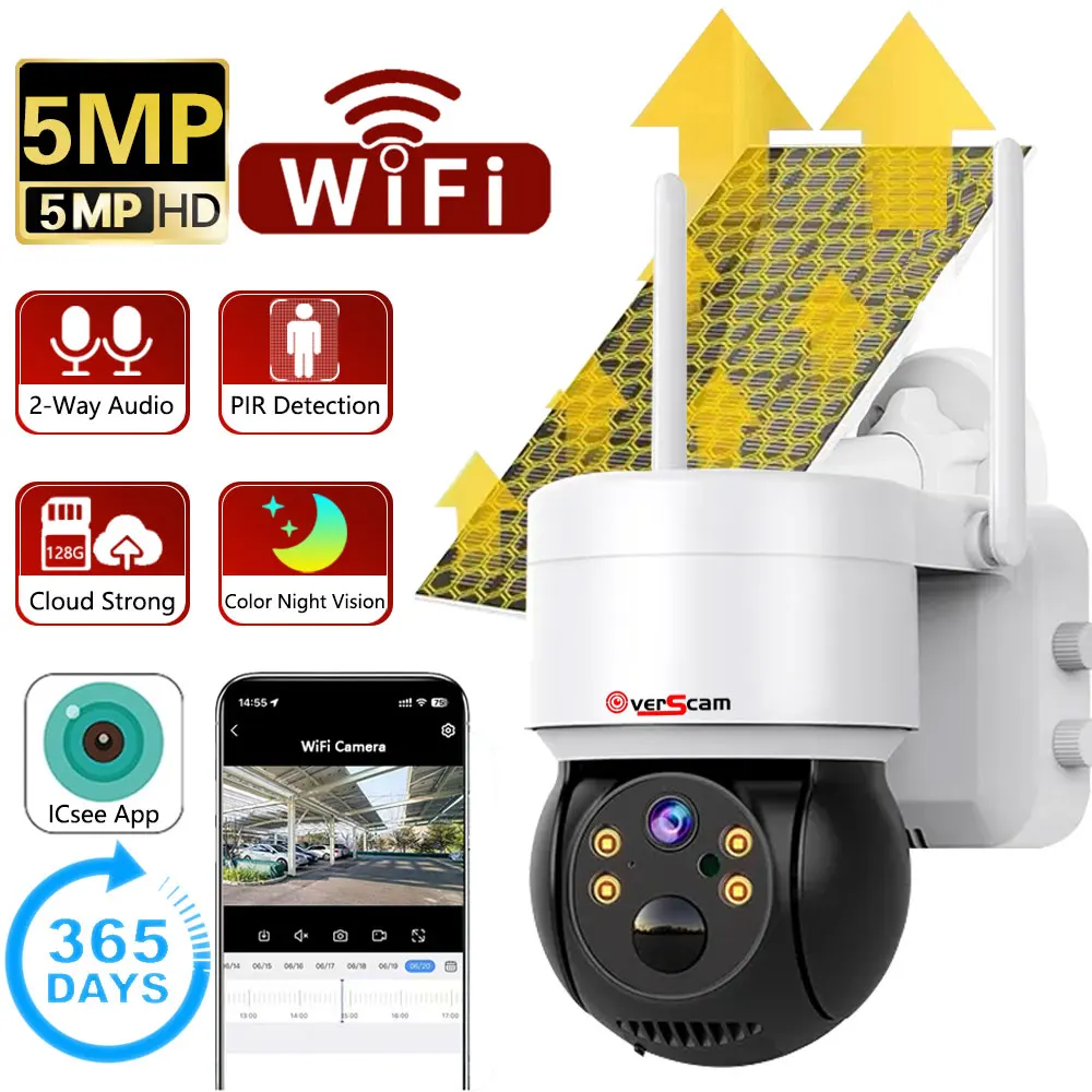 

IP-Камера уличная с солнечной панелью, 5 МП, Wi-Fi, ночное видение