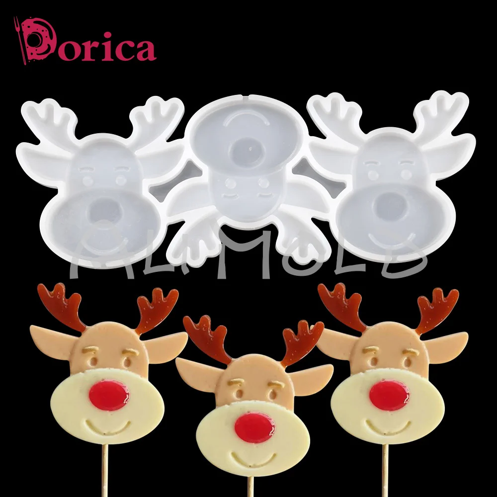 

Dorica Christmas Deer Design Epoxy Mold Chocolate Cake Resin Lollipop Silicone Mould Fondant Cake Decorating Tools Bakeware