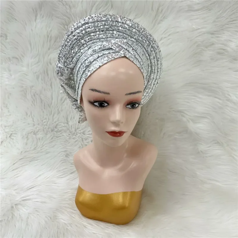 Нигерийские гелевые головные уборы с каменными бусинами уже изготовленные