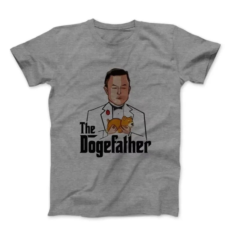 Фото Футболка The Dogefather Dogecoin Crypto Currency Elon Musk, предварительно укороченная, с короткими рукавами и круглым вырезом №1