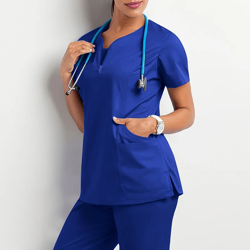 

2022 Nurse Uniforms Woman Summer Solid V Neck Tops Scrubs Medical Uniforms Women Short Sleeve T-shirt Uniformes Clinicos Mujer