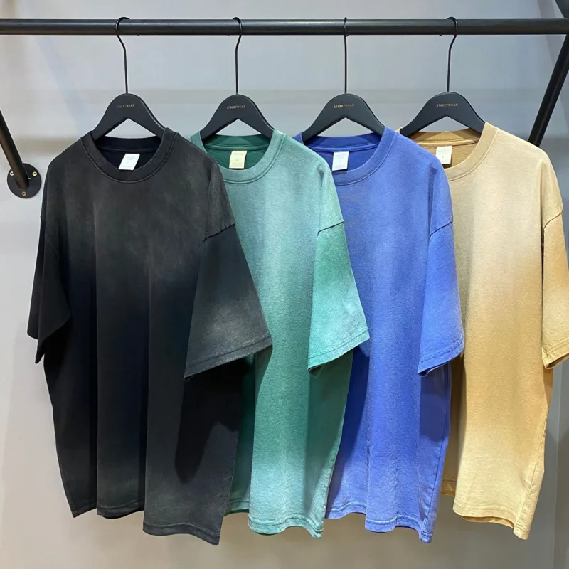 

SYUHGFA Men Clothing 2022 Summer Short Sleeve Gradient T-shirt Korean Oversized T Shirt Loose All-match Streetwear Tops For Male