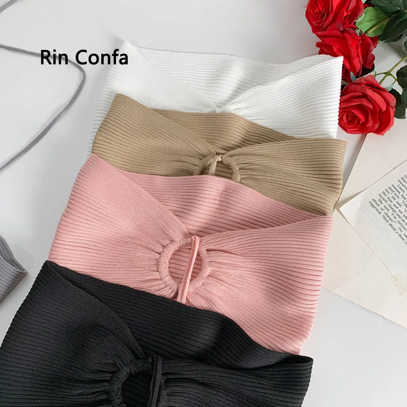 

Rin Confa Women Fashion Knitted Halter Sexy Backless Crop Tops For Summer Cut-Out Sleeveless Top Short All-Match Vest