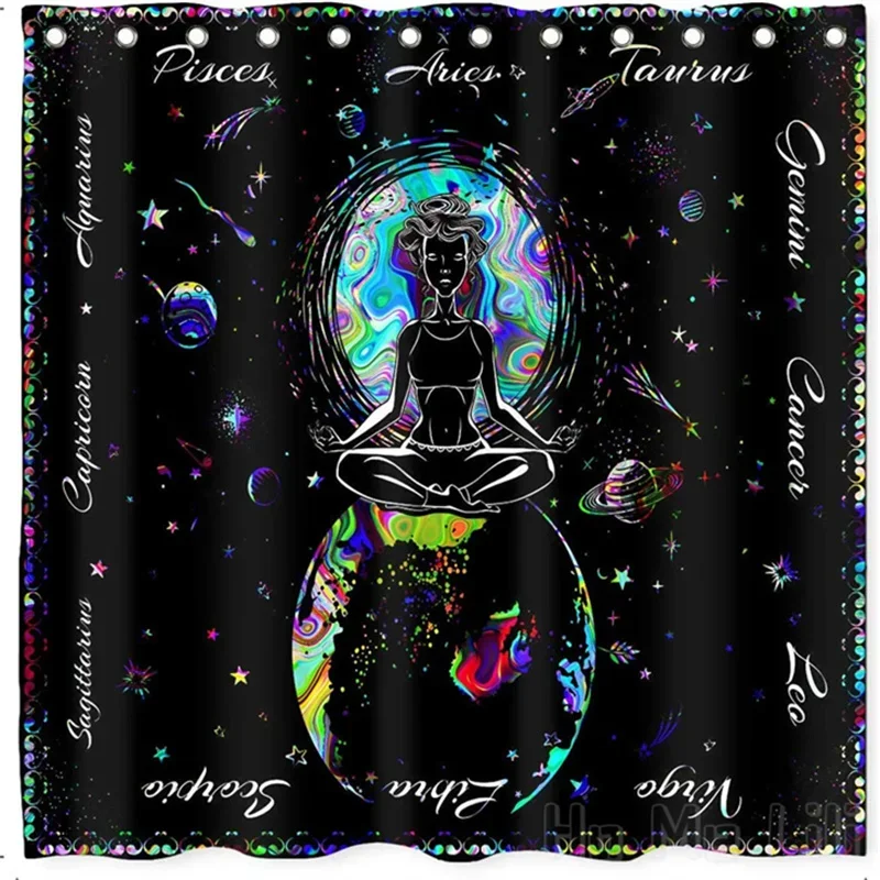 Йога медитирующая леди на космосе занавеска для душа очки-ленивец с пиццей новые