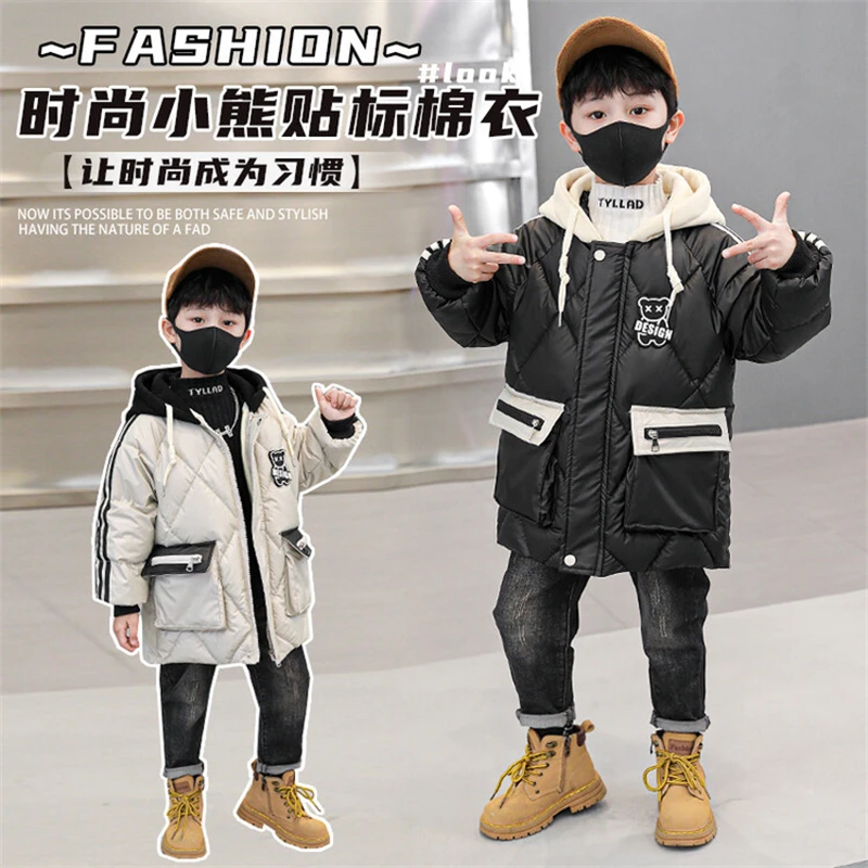 Boys Down Coat Jacket Cotton Outerwear Windbreak 2023 Perfect Thicken Velvet Winter Warm Christmas Gift Children's Clothing