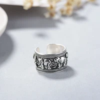 new silver open ring ladies couple retro cute elephant animal handmade jewelry party accessories gift