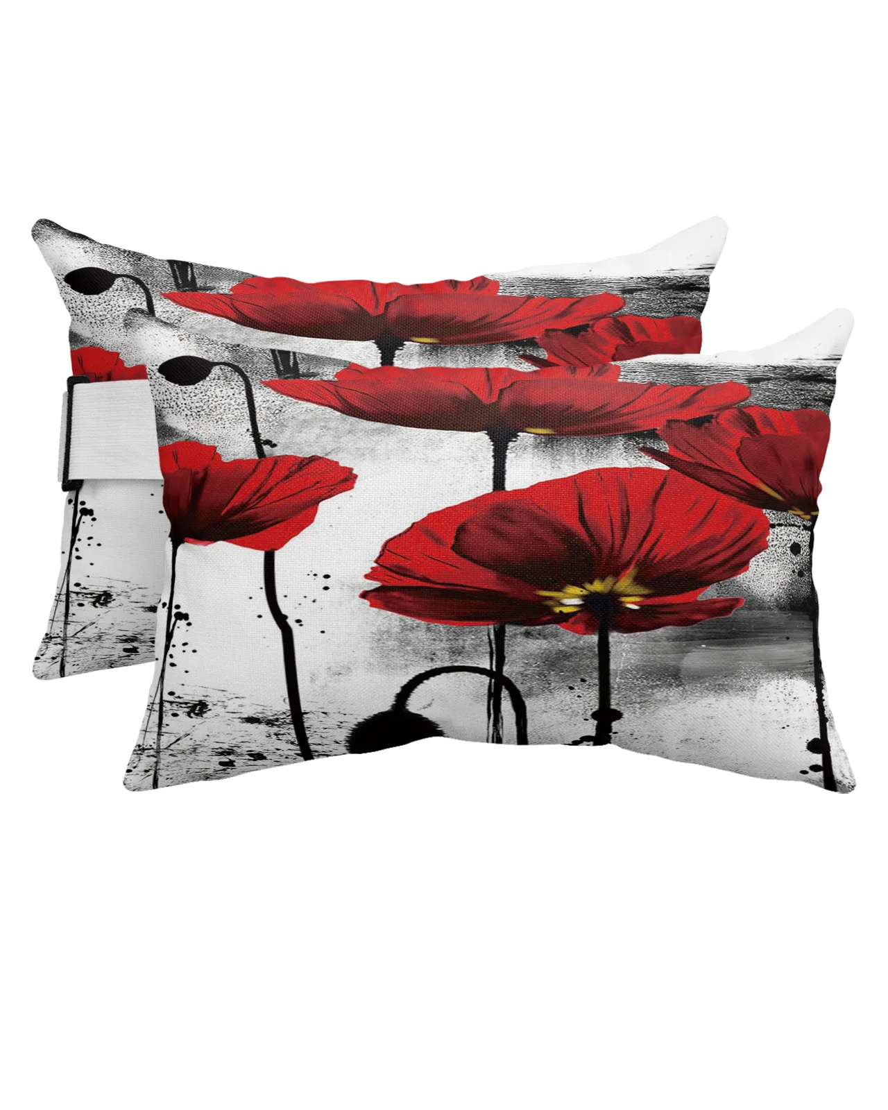 

Ink Painting Poppy Red Flower Waterproof Pillow With Insert Adjustable Elastic Lounge Chair Recliner Head Lumbar Travel Pillow